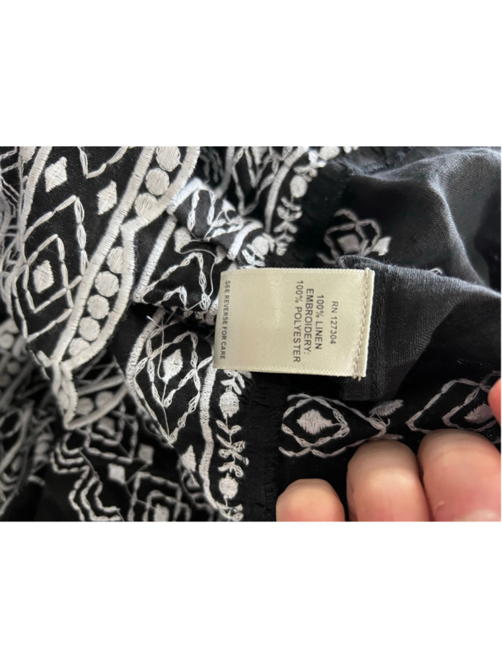 Women's JOHN MARK 100%linen Black & White Embroidered Maxi Dress S - Picture 7 of 9